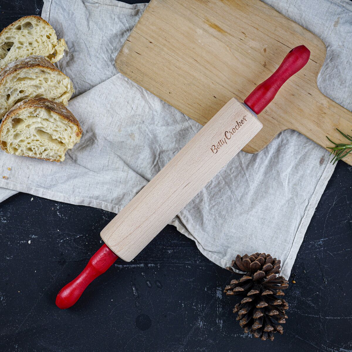 Betty Crocker HighQuality Easy to Clean Wooden Rolling Pin Beige and